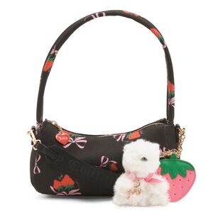 Juicy Couture Black Strawberry Print Shoulder Bag with Plush Charm